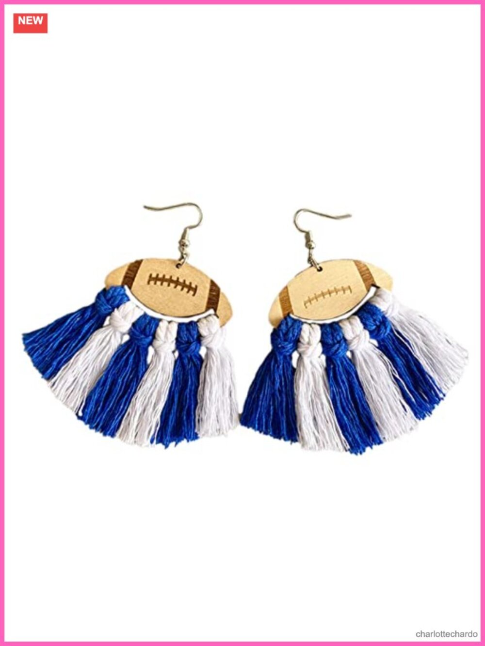 Handmade Football Tassel Dangle Earrings Wood Sports Fan Jewelry